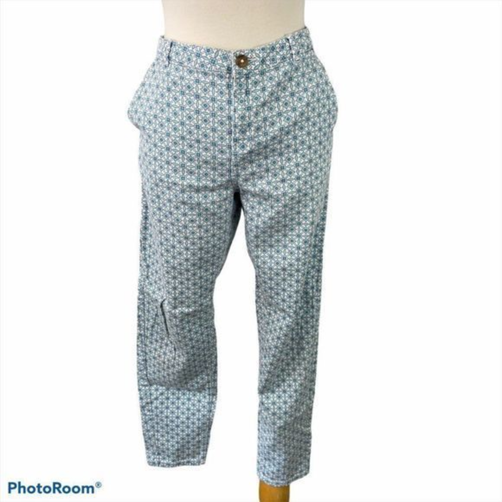 CALLIOPE Blue & White Arabesque‎ Print Straight Leg